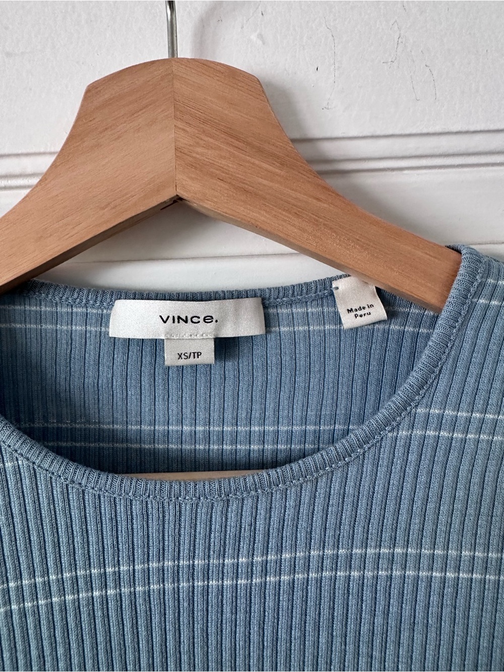 Vince Ribbed Pima Cotton Striped Top | Slate Blue | Size XS - Picture 2 of 6